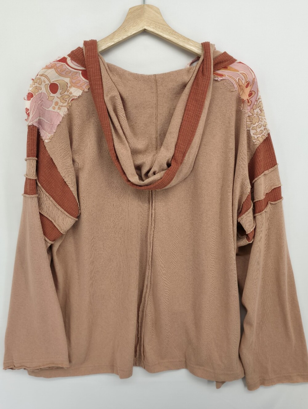 POL Oversized Boho Hoodie Sweatshirt Floral Patchwork Applique Knit Top Large - Picture 8 of 15